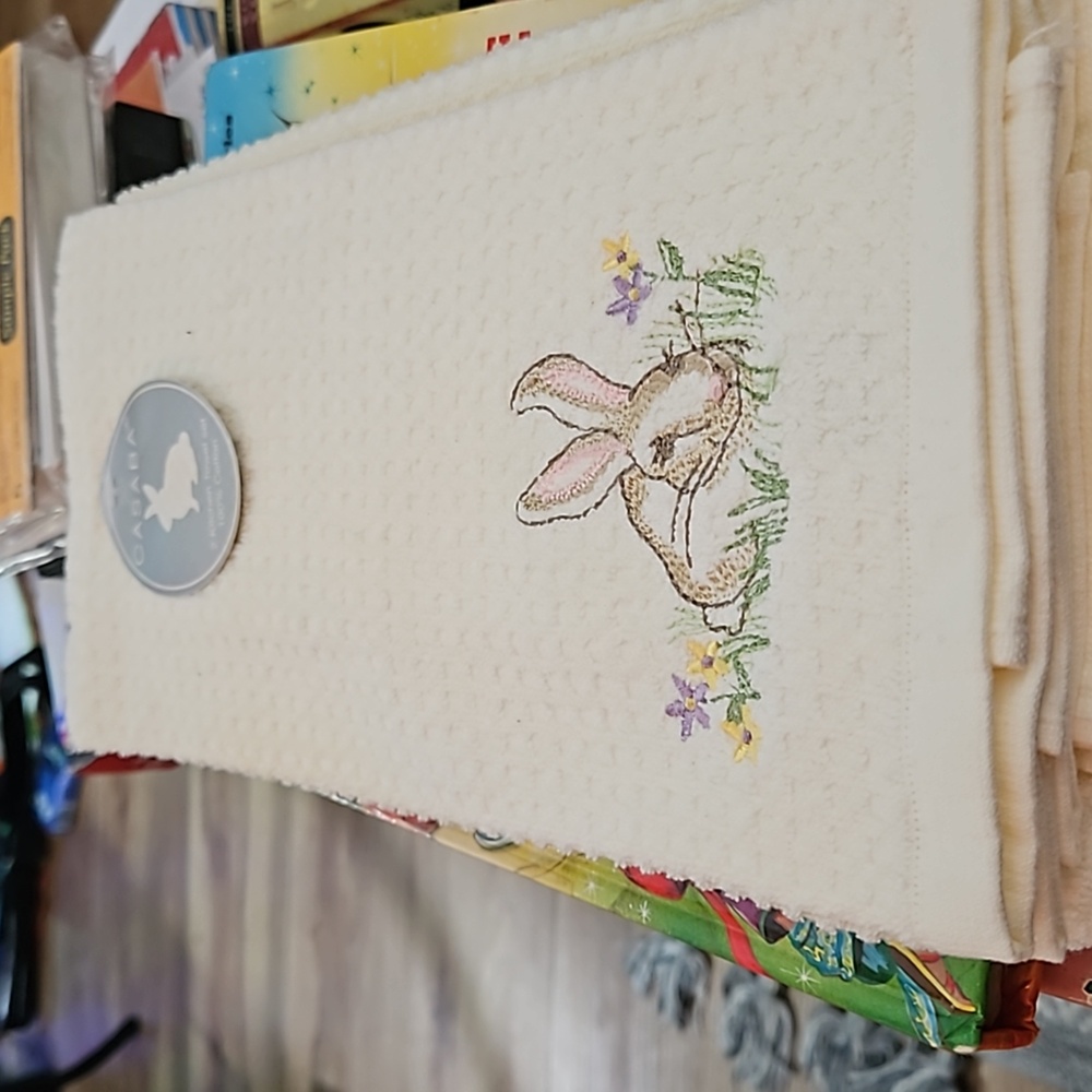 Casaba Pair Of Cream Easter Bunny Kitchen Tea Towels